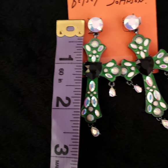 Brand New Betsy Johnson Cross Earrings w/ Iridescent "Stones" & Gem Heart Glows - Picture 7 of 8